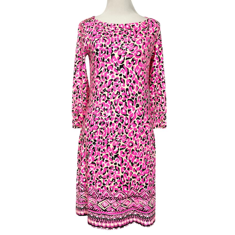 Lilly Pulitzer Womens Sophie Dress XS Pink Topaz Leopard Cheetah Print Resort